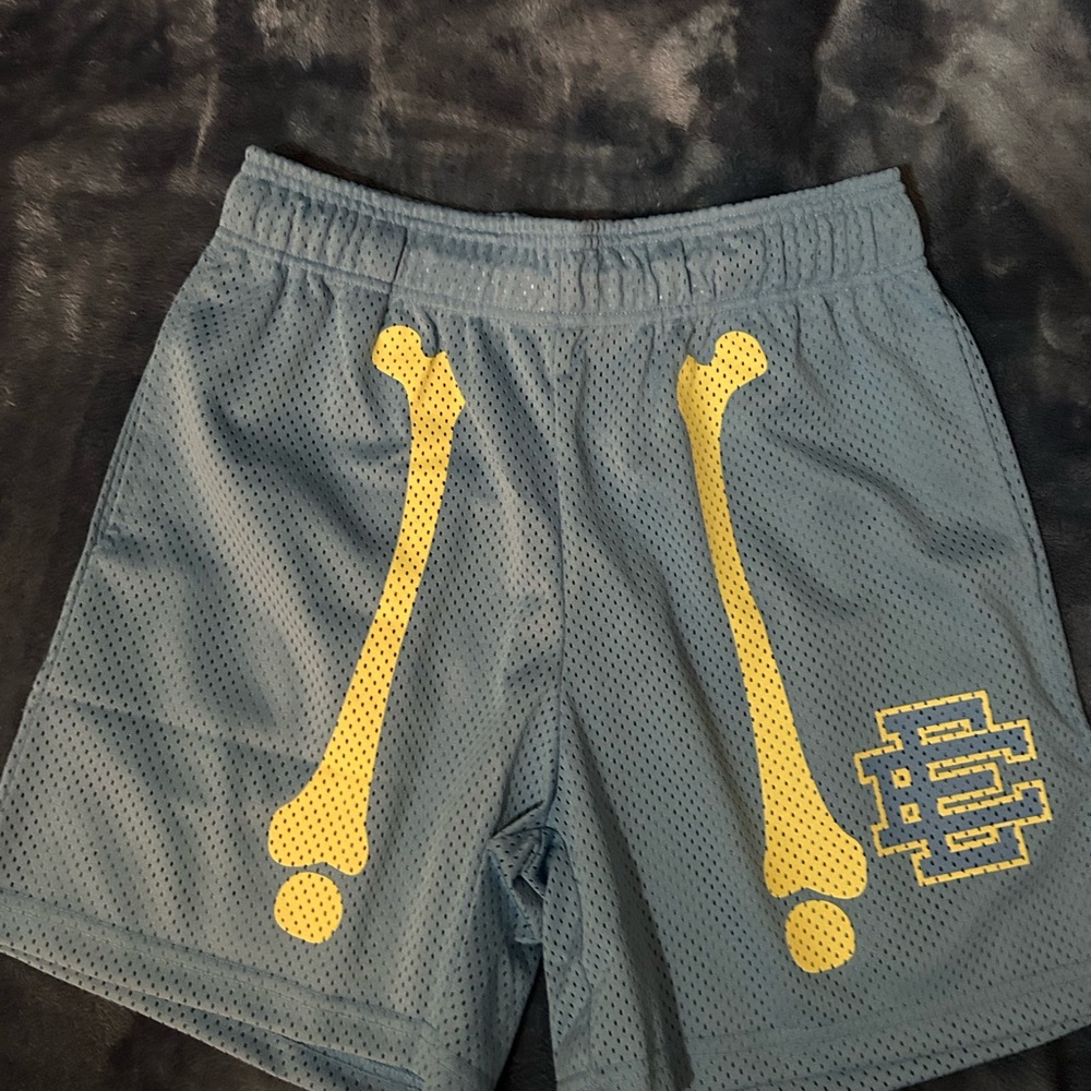 Eric Emanuel Athletic Shorts in Blue with Yellow Design